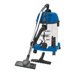 Draper 230V Wet and Dry Vacuum Cleaner with Stainless Steel Tank and Integrated Power Out-Take Socket, 30L, 1300W