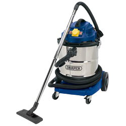 Draper 50L 110V Wet and Dry Vacuum Cleaner with Stainless Steel Tank and 110V Power Tool Socket (1500W)