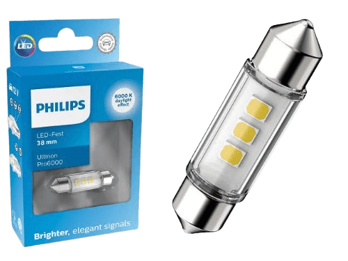 Philips 38mm Festoon White Ultinon Pro6000 Cool White LED Bulbs (Single)