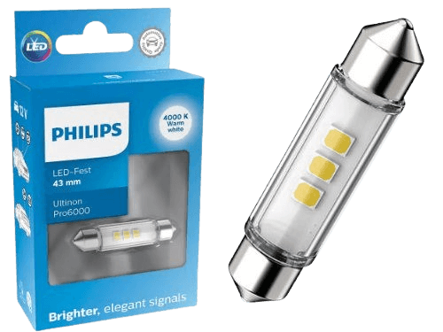 Philips 43mm Festoon White Ultinon Pro6000 Cool White LED Bulbs (Single)