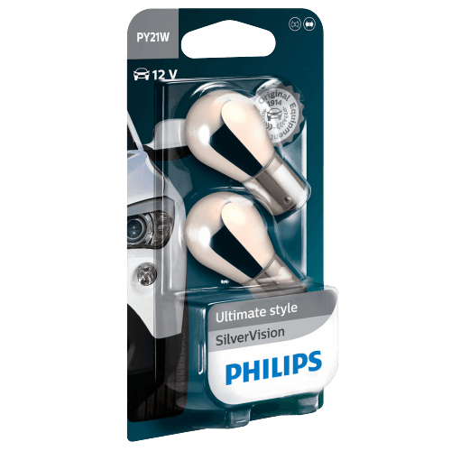 Philips 581 Silver Vision (Amber) 12V 21W PY21W Indicator Bayonet Bulbs (Pair)