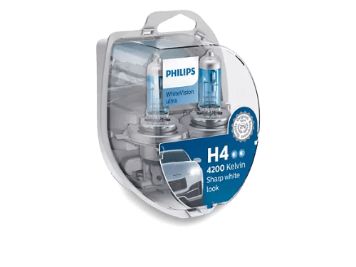 Philips H4 WhiteVision Ultra 12V 60/55W Bulbs (Pair)