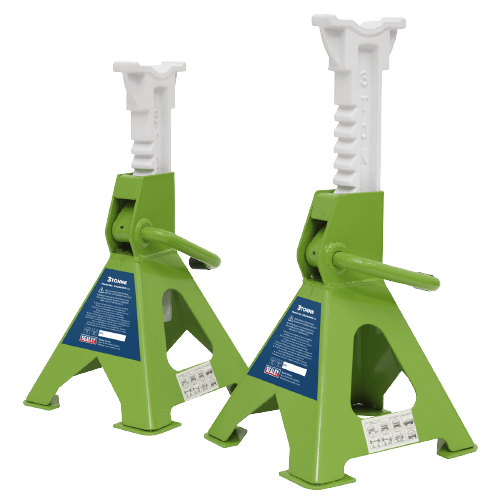 Sealey Axle Stands (Pair) 3tonne Capacity per Stand Ratchet Type -Hi-Vis Green
