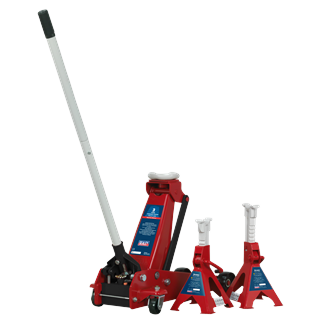 Sealey Trolley Jack 3tonne Standard Chassis with Axle Stands (Pair) 3tonne Capacity per Stand