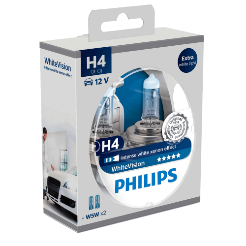 H4 Philips White Vision 12V 60/55W 472 Halogen Bulbs (Pair)